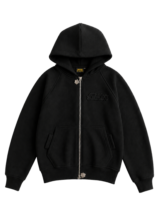 Signature Hoodie Product V1 Black. Schwarzer Maison De La Rue Hoodie, Vorderansicht.